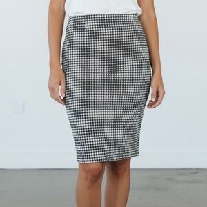 Jolt Houndstooth Pencil Skirt Black White Classic Knee Length Women's Size L